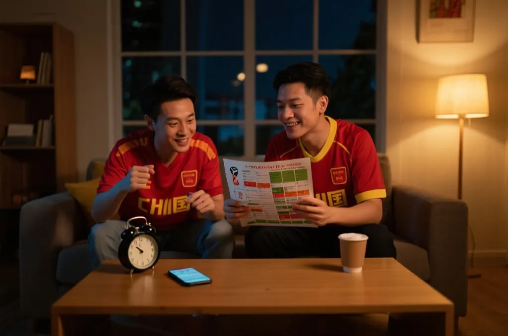 球迷在客厅查看世界杯赛程时间换算